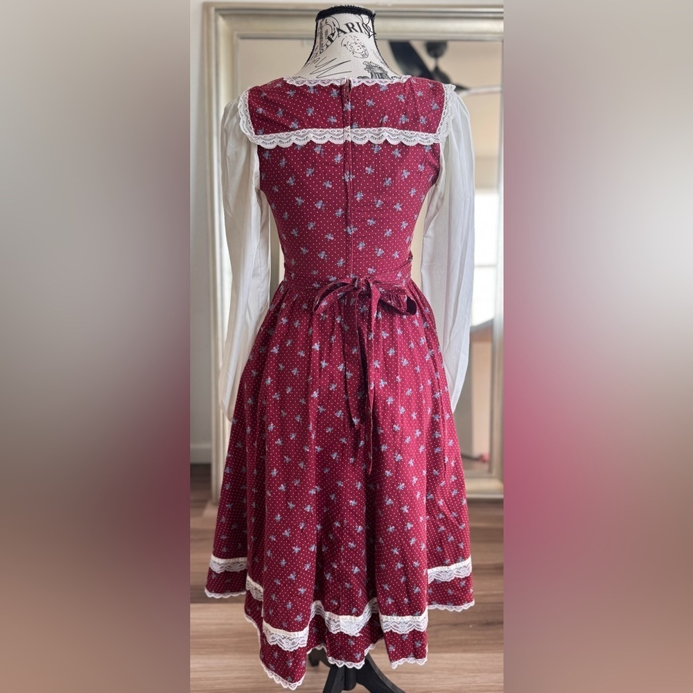 Vintage 70s 80s GUNNE SAX Red Floral Maxi Peasant Prairie Cottage Core Dress - Picture 6 of 15